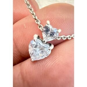 Authentic Pandora Sterling Silver Double Heart CZ Necklace 17”
